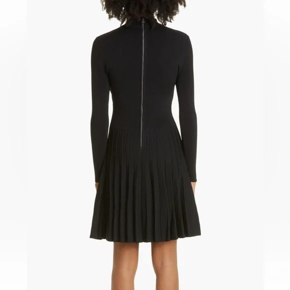 Ted Baker Women Black Sheer Argyle Skater Dress Long Sleeve Size 16-18
